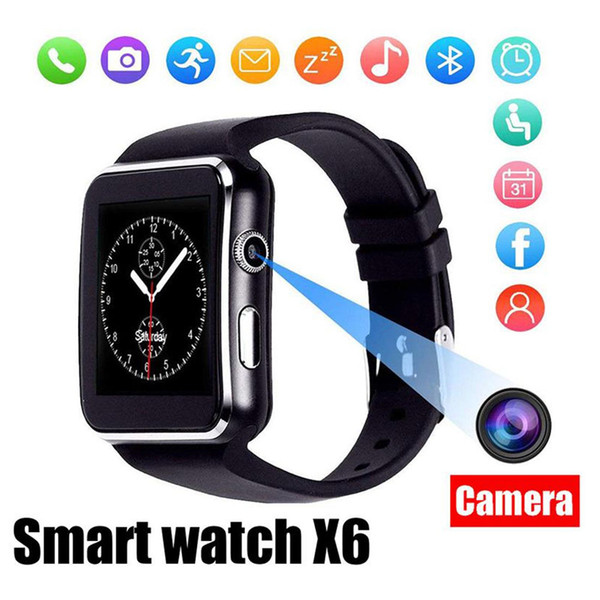 Smartwatch Curved Screen X6 Smart watch bracelet Phone with SIM TF Card Slot with Camera for Samsung android smart watch with retail box