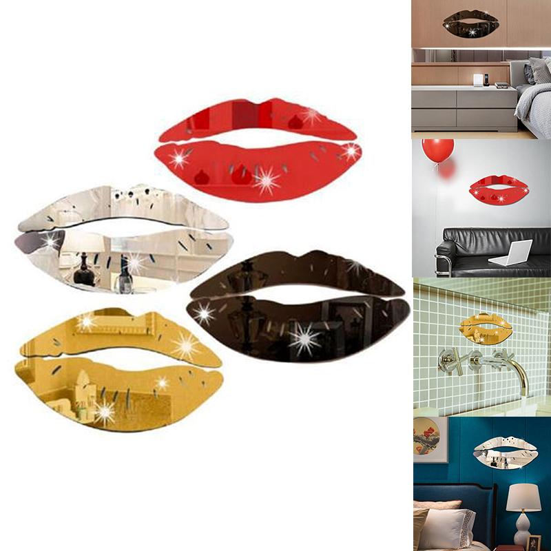 Creative 3D Kiss Lips Wall Sticker DIY Acrylic Mirror Surface Sticker For Home Bathroom Decals Art Mural Home Decor
