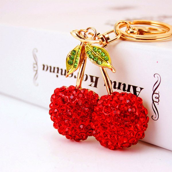 Souvenir Creative Lovely Cherry Rhinestone Car Key Chain Women's Bag Accessories Fruit Shape Metal Pendant Small Gift