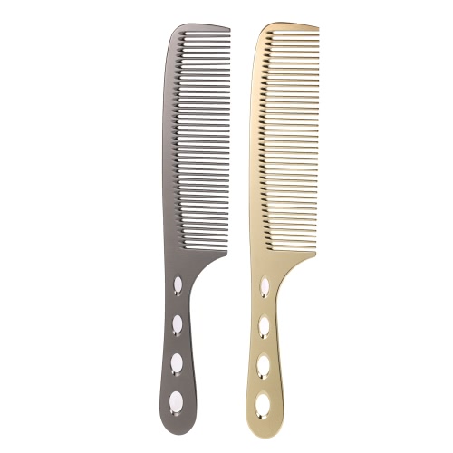 Professional Hair Salon Stainless Steel Hair Comb Hairdressing Steel Comb Hair Cutting Metal Comb Long Handle Golden