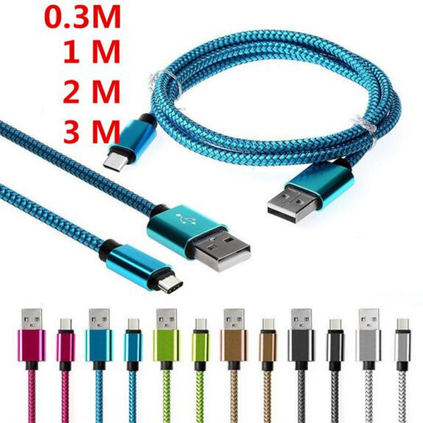 1M 2M 3M Aluminum Alloy Charging Braided Fabric USB 2.0 Type C Data cable Accessory Bundles for Type c Samsung Android