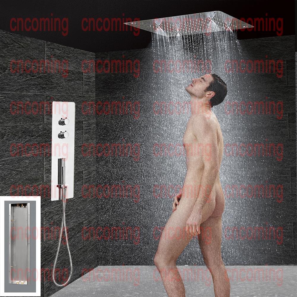 Bathroom Concealed Shower Panel Wall Mounted Thermostatic Temperature Control Valve Faucet Mixer Tap Ceiling Shower Head Rain Mist BF5203