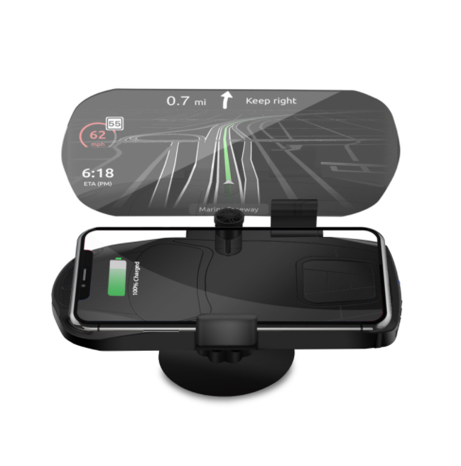 Car HUD Head Up Display Quick Wireless Charger GPS Navigation Display Holder Charging