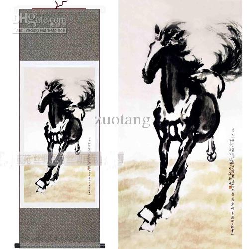 Chinese Horse Silk Paintings Famous Hanging Scroll Art Reproduction For Sale L100 x w35cm 1pcs Free