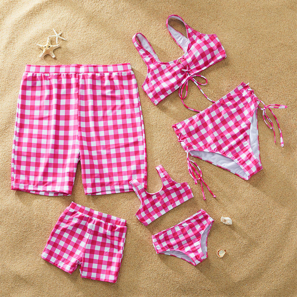Pink Plaid Family Swimsuits