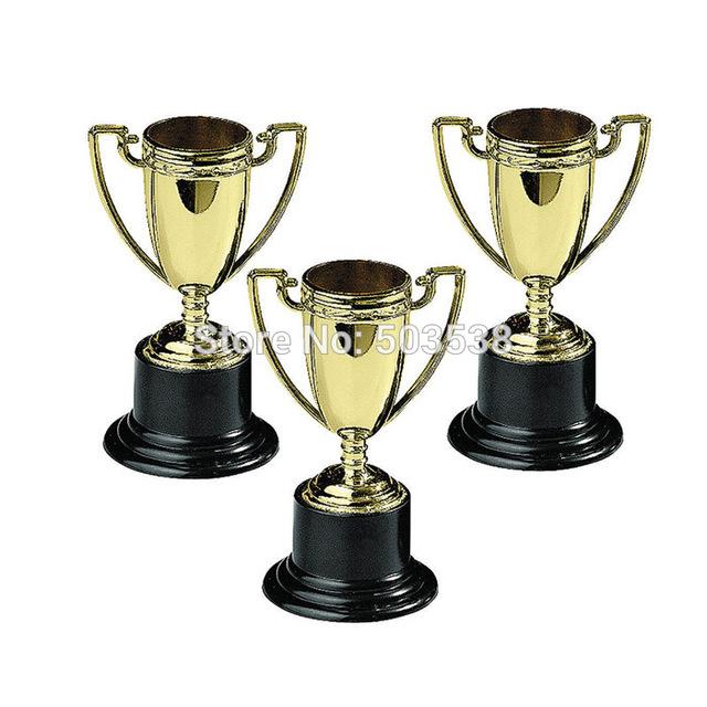 Wholesale-12PCS/LOT.Plastic gold cup trophy,Kids sports medal.Winner medal.Educational props reward,Creative gift prizes toys for children