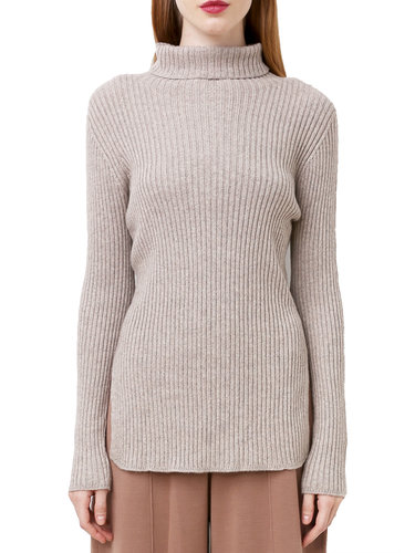 Knitted Slit Cotton-blend Casual Sweater