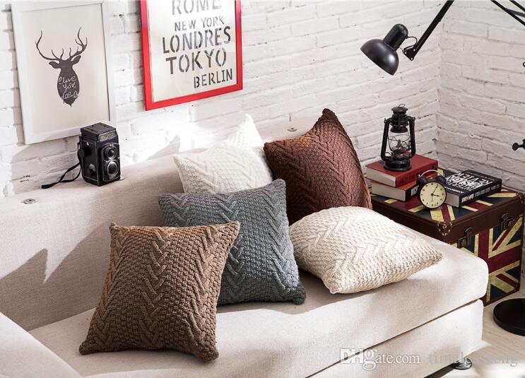 Confortable pure color pillow case soft knitting pattern cushion cover pillowslip for home sofa decor wholesale