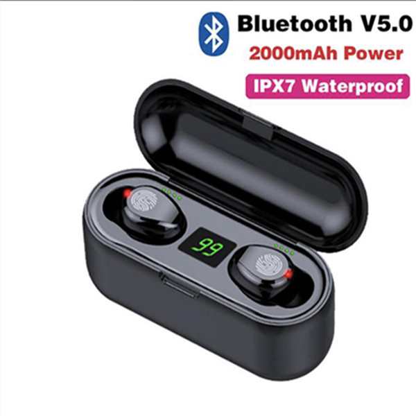 2000mAh F9 TWS Wireless Earphone Bluetooth V5.0 Earbuds Bluetooth Headphone LED Display Power Bank Headset With Microphone with box packing