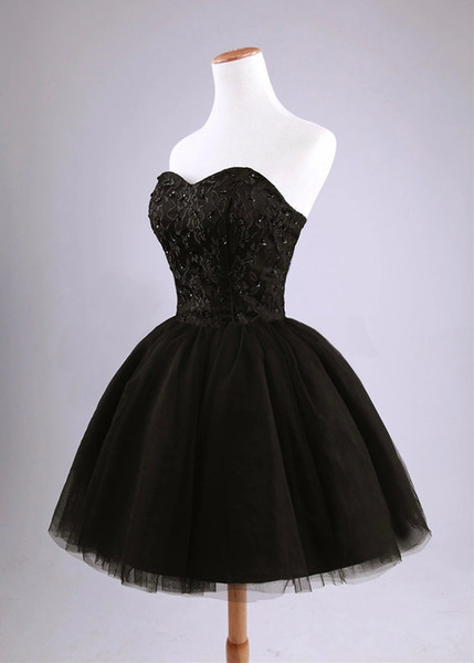 Black Mini Short Tulle Party Dresses Pretty Strapless Beading Lace-Up Back Short Homecoming Dress Sweet 16 Dresses