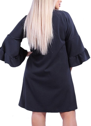 New Women Plus Size Loose Dress Solid Flare Half Layered Sleeves Elegant Mini Dresses
