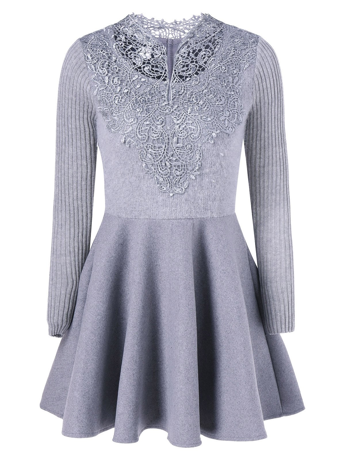 Lace Insert Knit Fit And Flare Dress