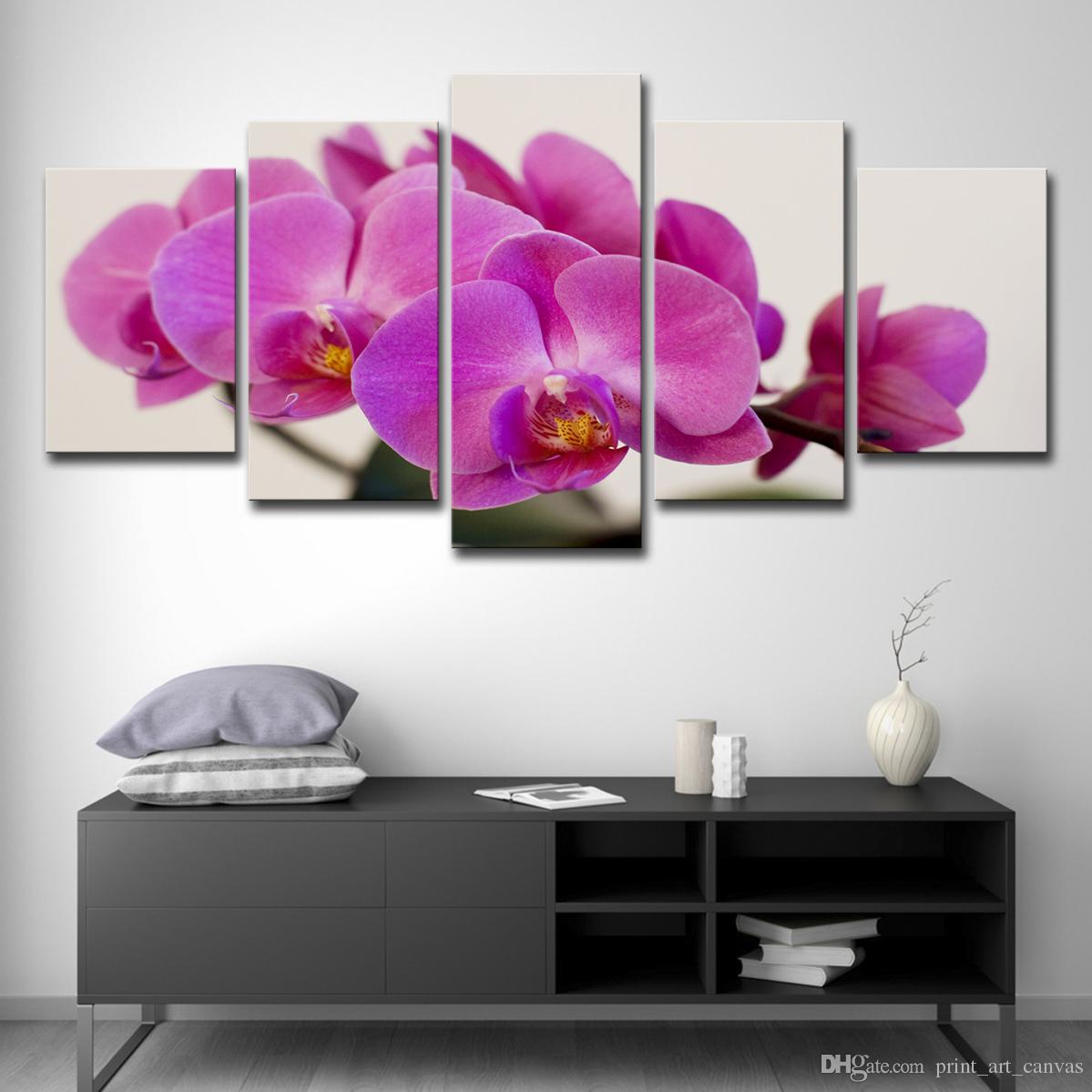Canvas HD Prints Poster Living Room Home Decor 5 Pieces Purple Moth Orchid Paintings Modern Wall Art Flowers Pictures