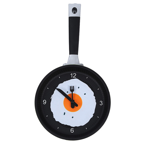 frying pan clock with fried egg - novelty hanging kitchen cafe wall clock kitchen - green