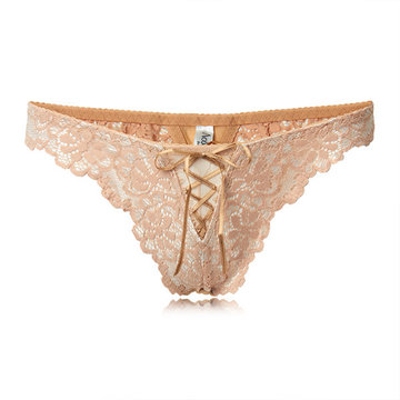Women Sexy Embroidered Lace Temptation Thongs Low Waist V-Strings Underwear