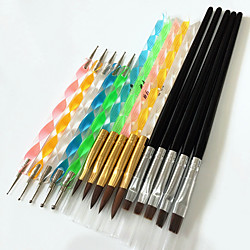 5pcs nail art acrylic pen brush 5pcs 2 way nail art dotting tool 5pcs nail art brushes kits with black handle nail tools