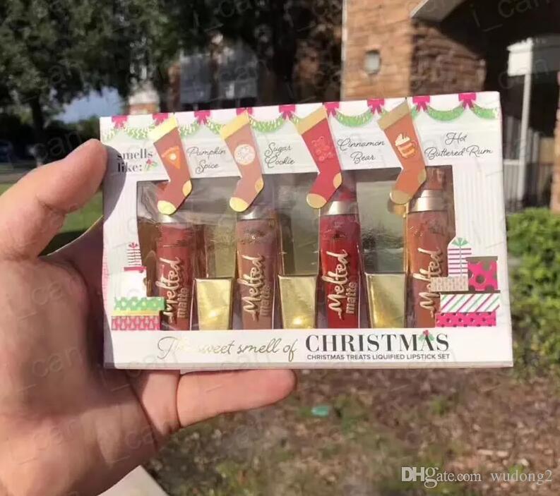 New Makeup Christmas Gift The Sweet Smell Of Christmas Treats Liquified Lipstick Set 4pcs/set Melted Matte Lipgloss Kit
