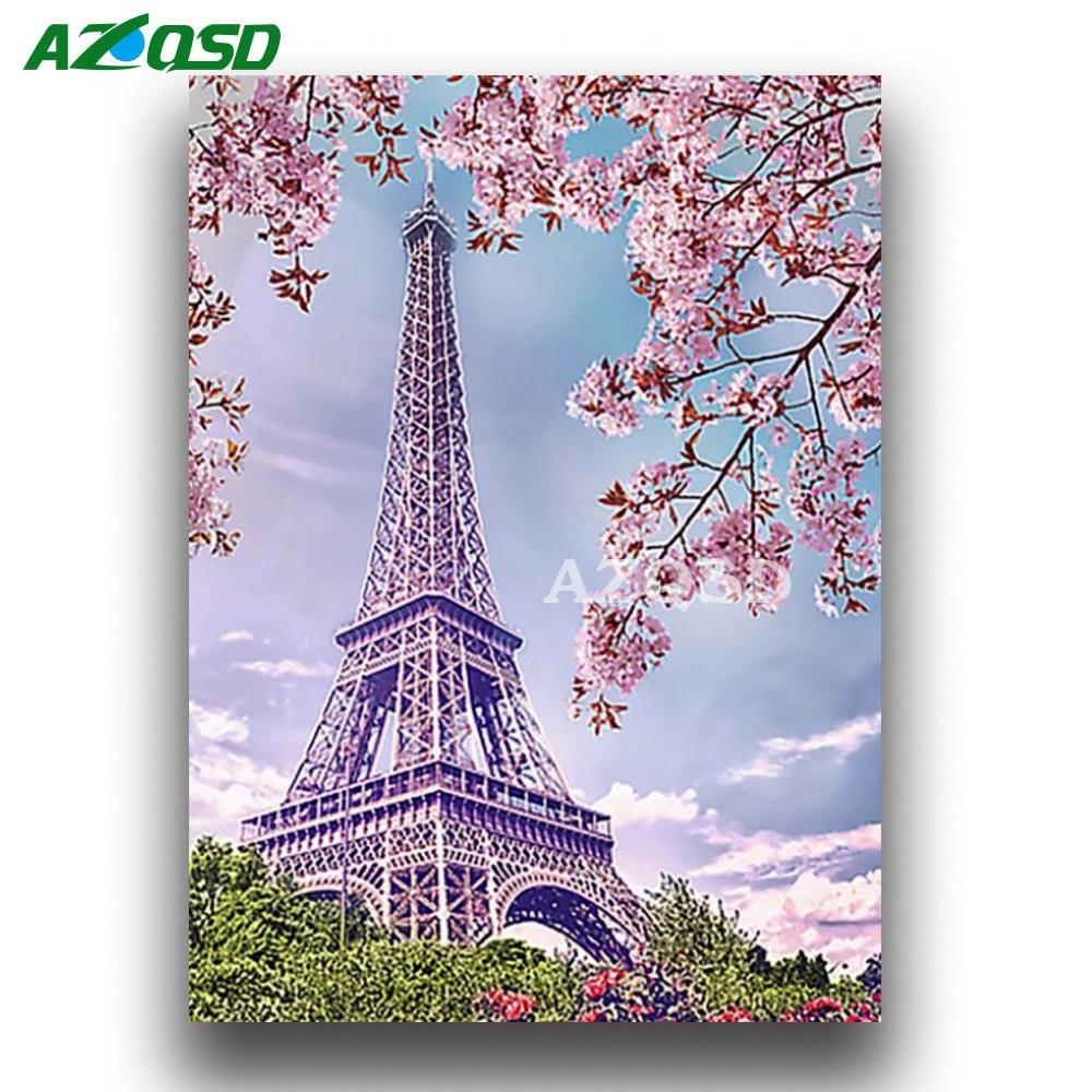 AZQSD Full 5D DIY Diamond Painting Paris Tower Diamond Embroidery Landscape Picture of Rhinestone Mosaic Bead Work Home Decor Y18102009