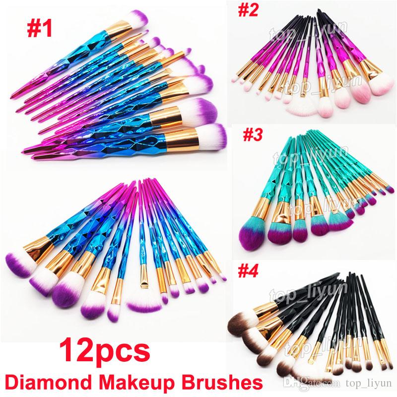 Rainbow Diamond Makeup Brushes 12pcs Set Brush Gradient Colorful brush Cosmetics Fundation Powder Eyeshadow brush kit Beauty tool free DHL
