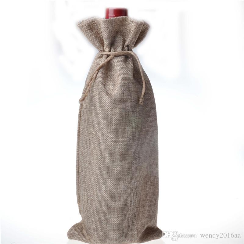 10pcs/lot Jute Wine Bottle Gift Bags burgundy 16*36cm Christmas wine Decorations folding bags Festive supplies
