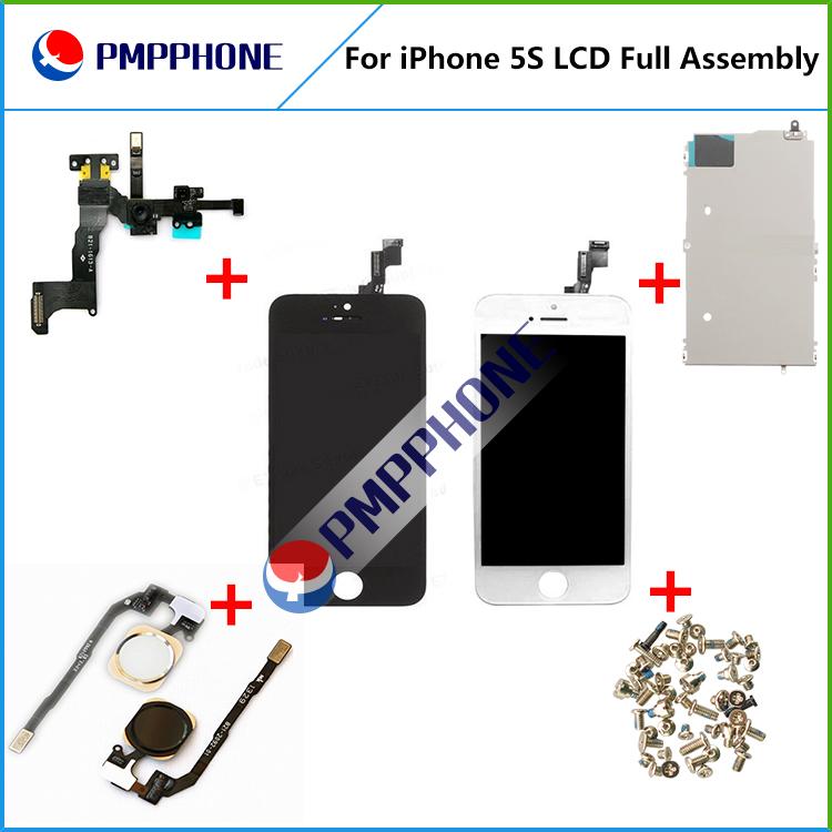 For iPhone 5S LCD Display Assembly with Touch Screen Digitizer accessories +Home Button+Front Camera Complete Black and white free shipping