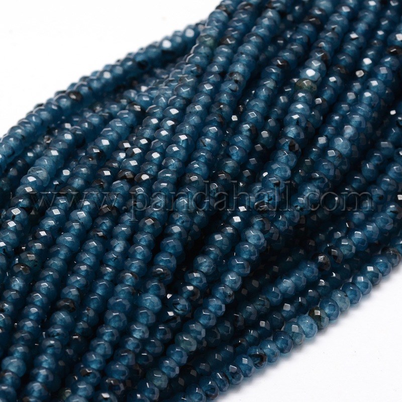 Dyed Natural Malaysia Jade Rondelle Beads Strands, Faceted, MarineBlue, 4x2~3mm, Hole: 1mm; about 118pcs/strand, 14.5