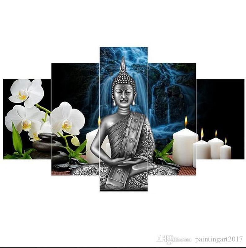 China Bamboo Thai Buddha Statue 5 Pcs Canvas Wall Painting Art Modern Home Decoration HD Printed Wall Art Picture Painting