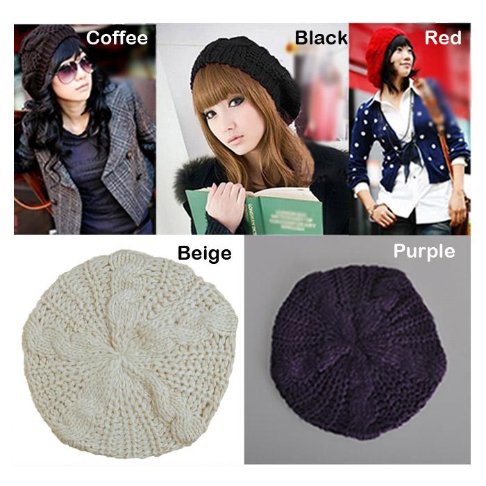 Women Winter Hats Warm Beret Braided Baggy Beanie Knitted Hat Ladies Autumn Cap 8 Colors Fashion