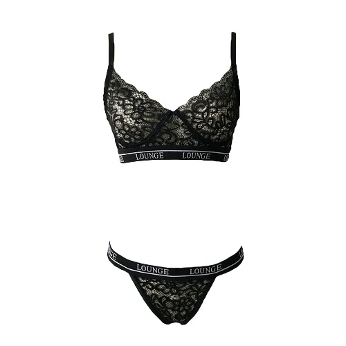 New Sexy Women Lingerie Set Semi-Sheer Lace Letter Printed Bra Thong Two Piece Sleepwear Underwear Suit