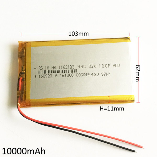 1162103 3.7V 10000mAh Lithium Polymer Li-Po Rechargeable Battery For DVD PAD Mobile phone GPS Power bank Camera E-books Recoder TV box