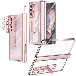 Phone Case For Samsung Galaxy Full Body Case Z Fold 4 Z Fold 3 and Screen Protector Full Body Protective Camera Lens Protector Transparent Tempered Glass PC Metal miniinthebox