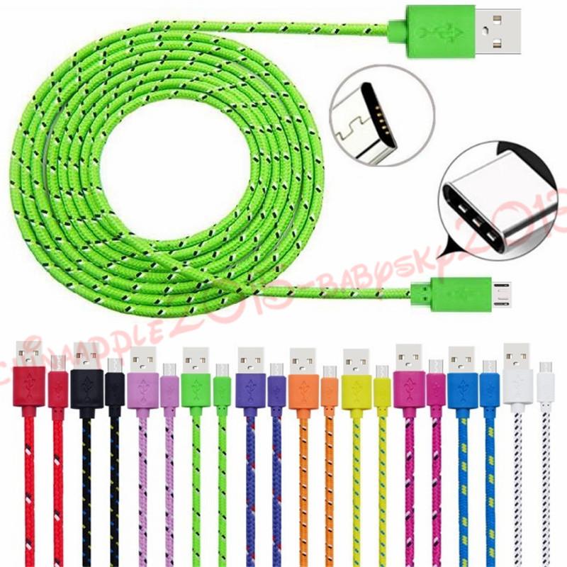 For samsung usb cable 1m 2m 3m 10ft type c micro v8 braided colorful data charger cable for s6 s7 edge s8 s9 htc android phone