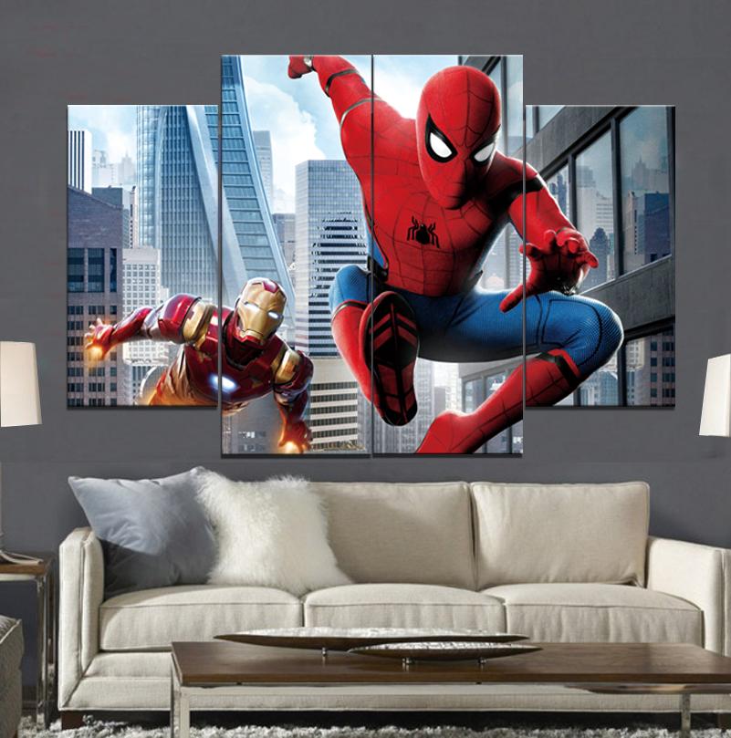 spider man homecoming iron man 2 Frameless Paintings 4pcs (No Frame)