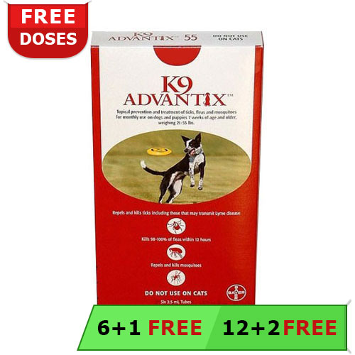 K9 Advantix Large Dogs 21-55 Lbs (Red) 6 + 1 Free
