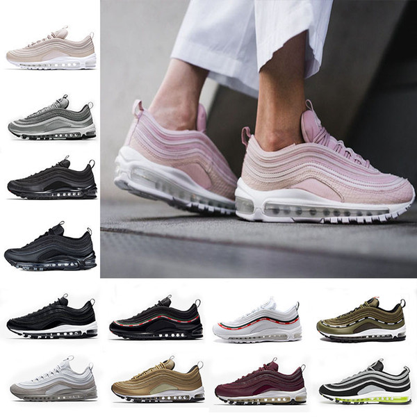 with box 97 shoes og triple white running shoes og metallic gold silver bullet pink mens trainer women 97 sports sneakers