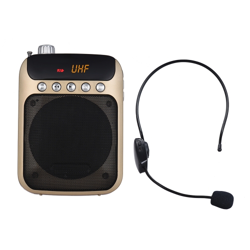 UHF Mini Amplificador de Amplificador de Voz Portátil Altavoz Radio FM con Micrófono Auricular Inalámbrico Mic Compatibilidad Tarjeta TF