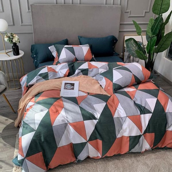 Bedding Sets Geometric Orange Dark Green Egyptian Cotton Set Linens Full Queen King Size Quilt Cover Fitted Sheet Pillowcase