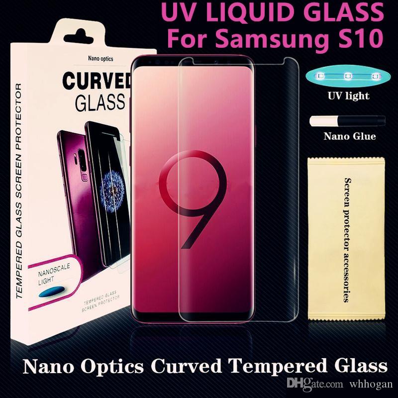 UV NANO Optics Liquid Full Cover Glue 3D Curved Tempered Glass Phone Screen Protector For Samsung Galaxy Note9 S10 S10Plus S9 S9Plus Note8