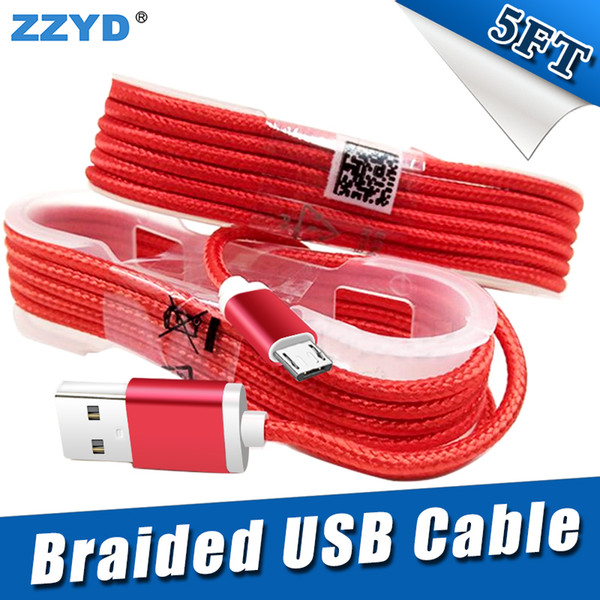 zzyd 1.5m 5ft braided usb micro charger durable type c cable for samsung htc sony lg phones with metal head plug