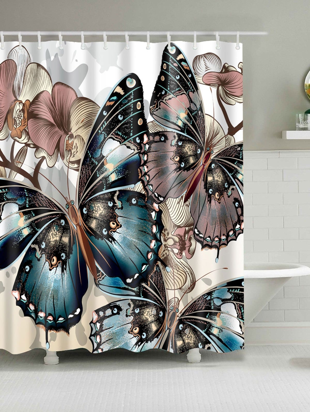 Mouldproof Butterfly Print Shower Curtain