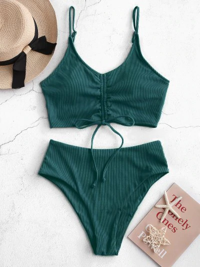 ZAFUL Ribbed Cinched High Waisted Tankini Swimsuit