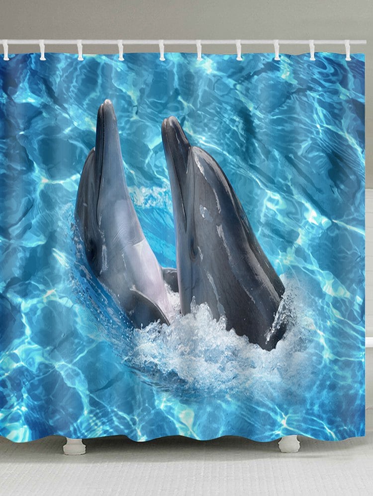 Dophins Playing Print Waterproof Shower Curtain