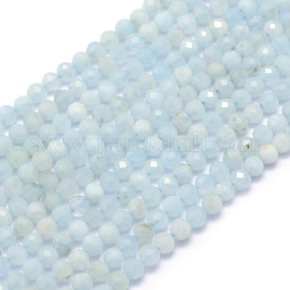 Natural Aquamarine Beads Strands, Faceted, Round, 3mm, Hole: 0.5mm; about 113pcs/strand, 15.35