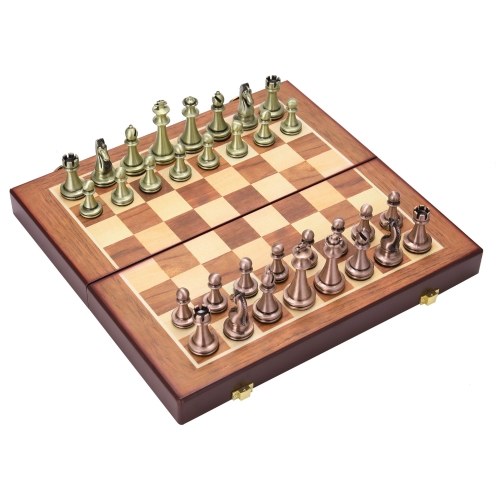 Échecs en métal échecs en métal pièces d'échecs en bois échiquier pliant en alliage jeu de société échiquier cadeau