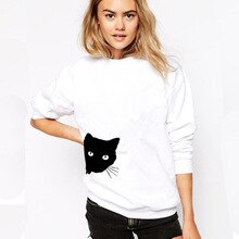 new hot American style cartoon cat pullover woman sweatshirt long sleeve casual slim o-neck female sweatshirt plus size