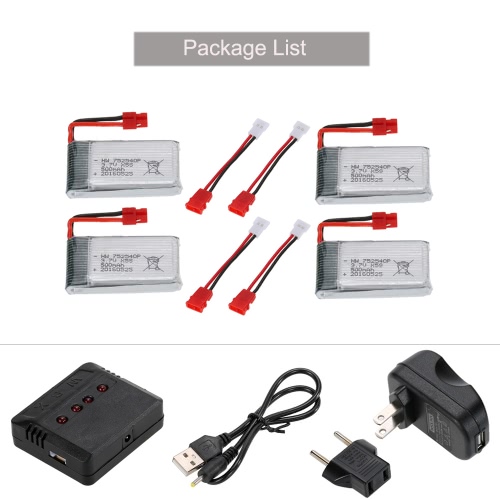 4pcs 3.7V 500mAh Li-po Battery with 4 in 1 Charger Set for Syma X5SW X5SC X5HW X5HC RC Drone Quadcopter