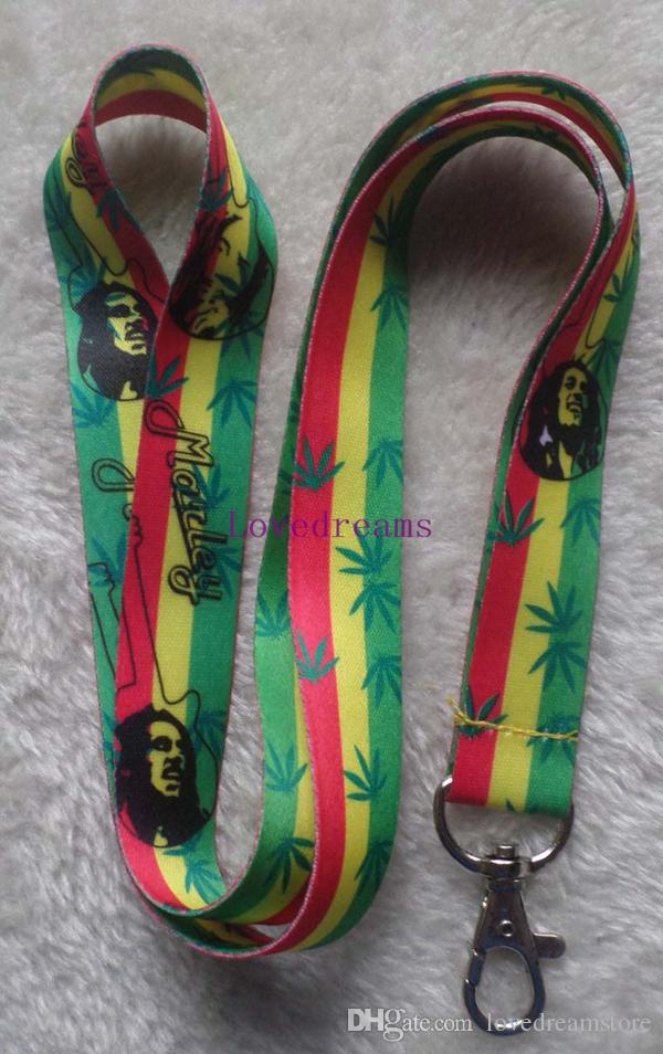 Hot! 20 pcs Classic Color Style BOB MARLEY Leaf LANYARD KEY CHAIN Ring Keychain ID Holder NEW Free Shipping