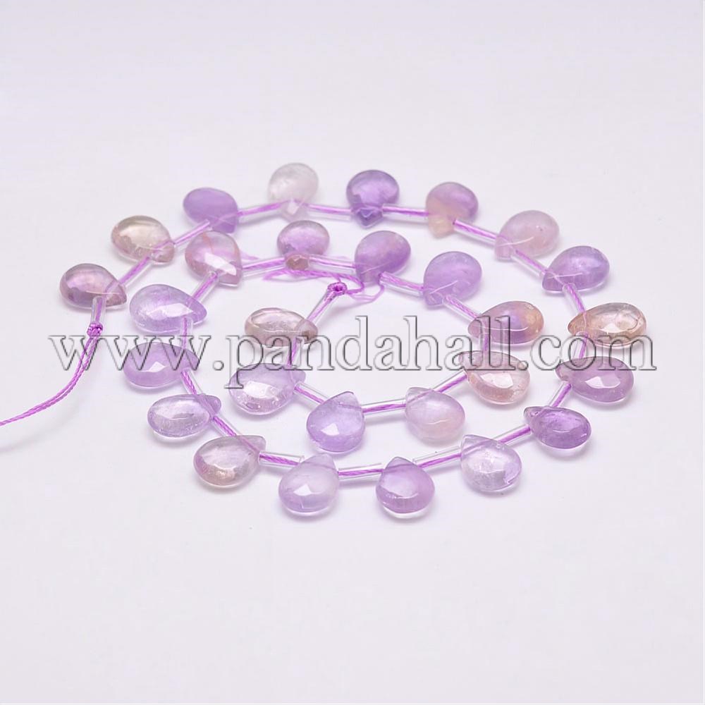 Natural Amertrine Beads Strands, Faceted, Drop, 14x10x5mm, Hole: 1mm; 28pcs/strand, 15.7