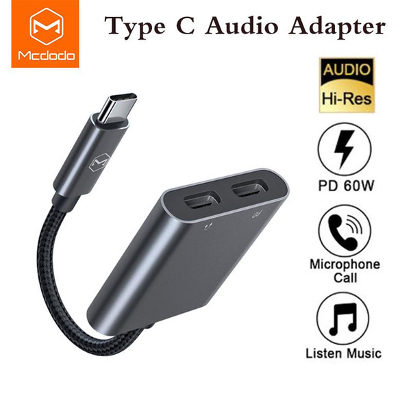Mcdodo 60W PD Type C Audio converter Double Type C 5A super Charger adapter for Android phones