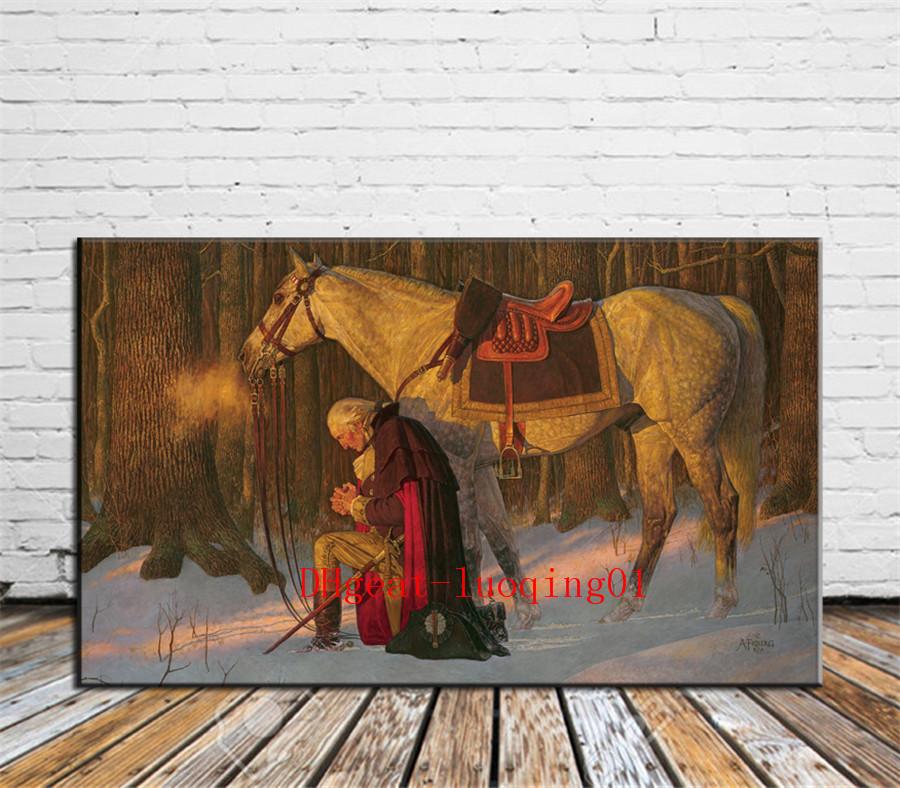 George Washington Prayer At Valley Forge , Canvas Pieces Home Decor HD Printed Modern Art Painting on Canvas (Unframed/Framed)